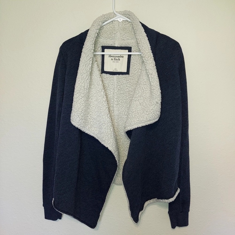 Abercrombie & Fitch Navy Sherpa Lined Waterfall Cardigan Sweater XS/S
